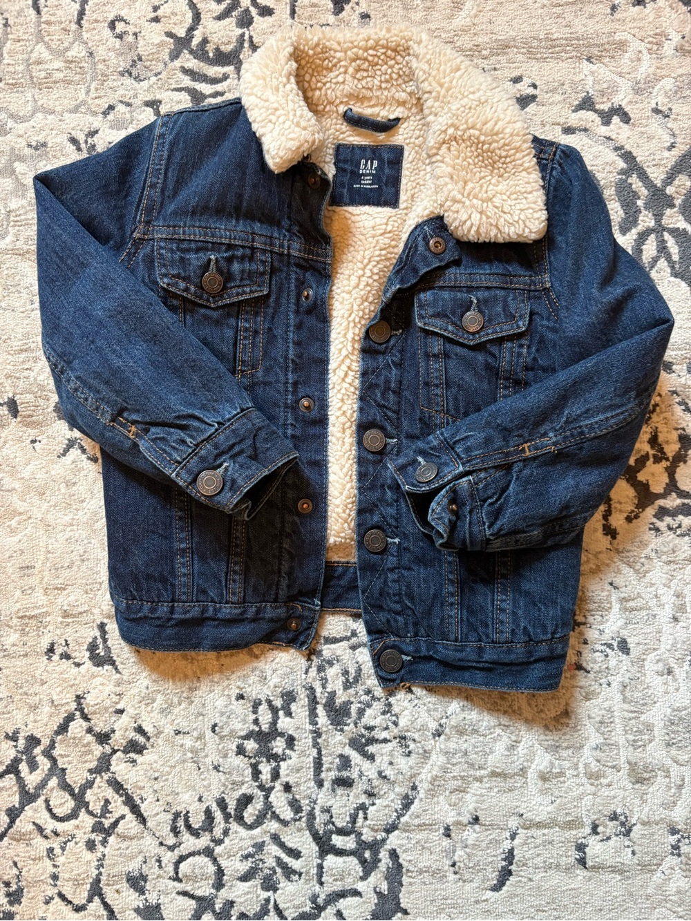 GAP Dark Blue Denim Jacket with Cream Sherpa Collar